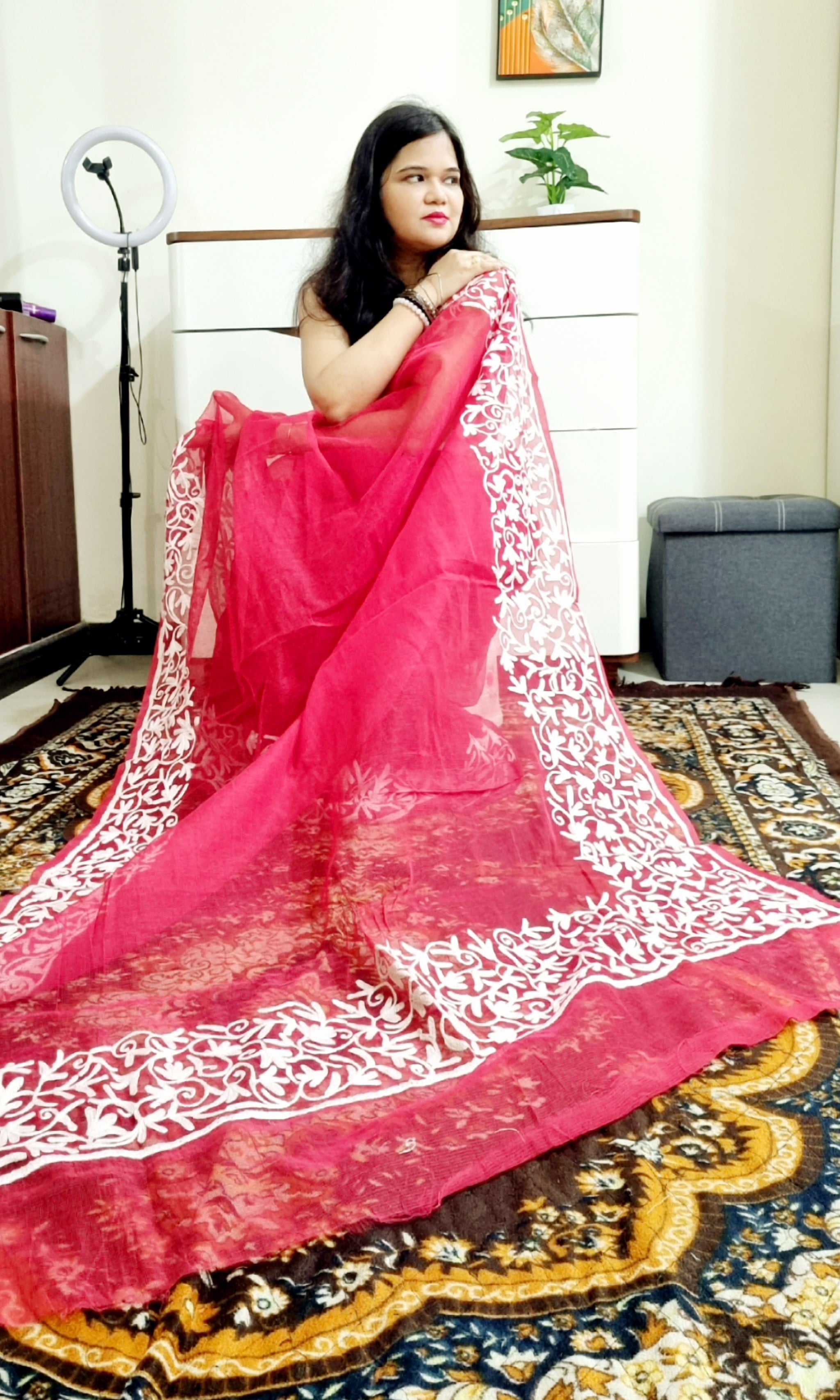 Premium quality supernet aari work saree