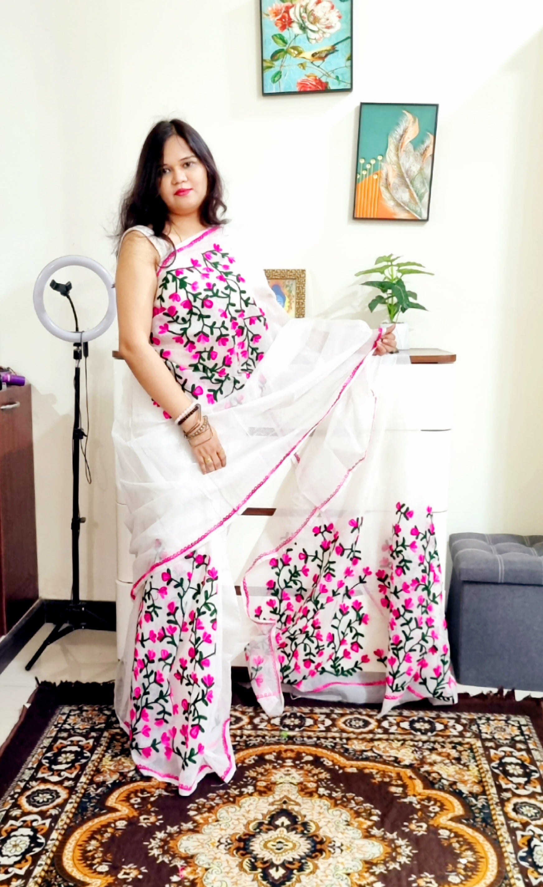 Premium quality supernet aari work saree