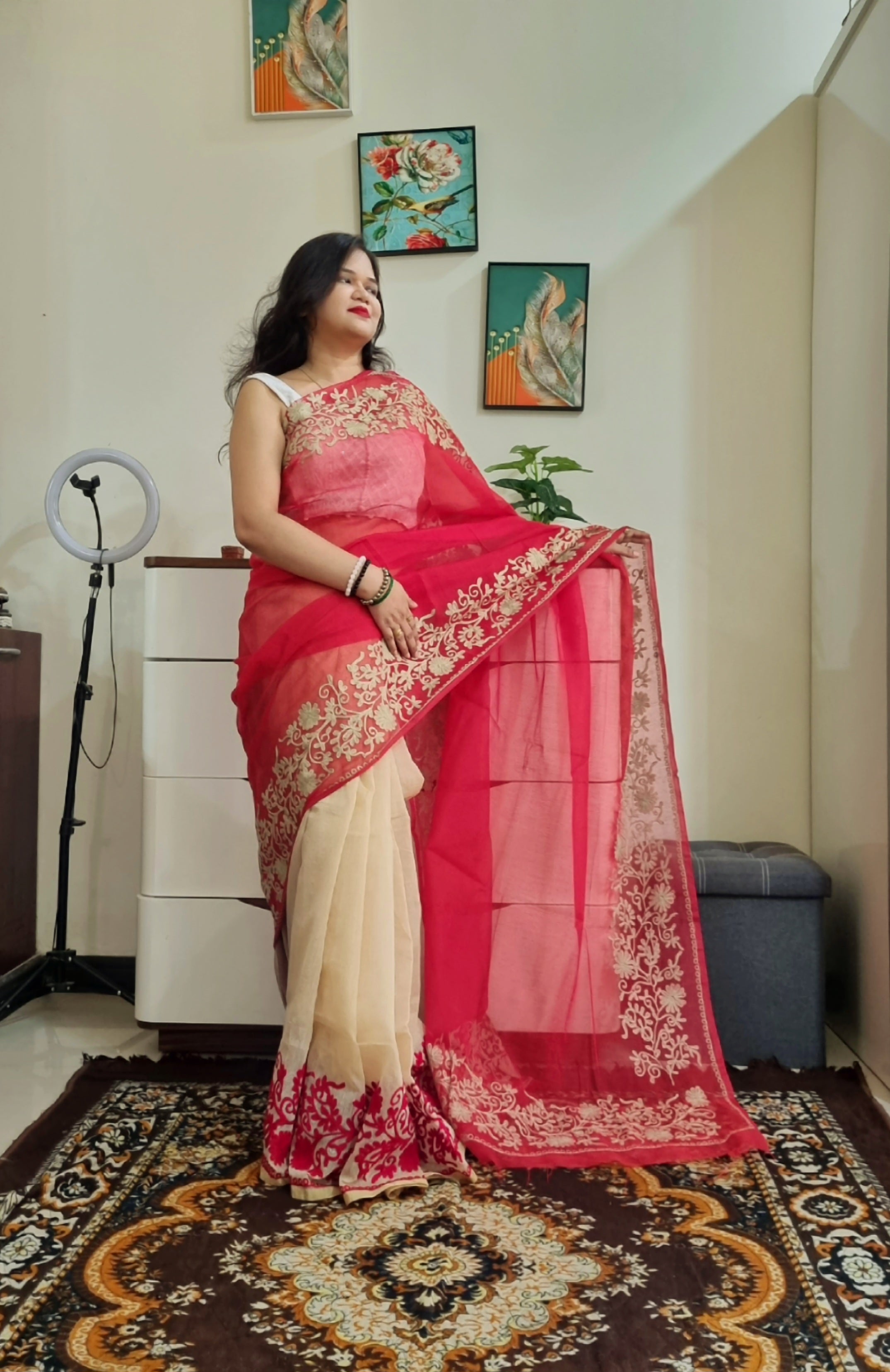 Premium quality supernet aari work saree