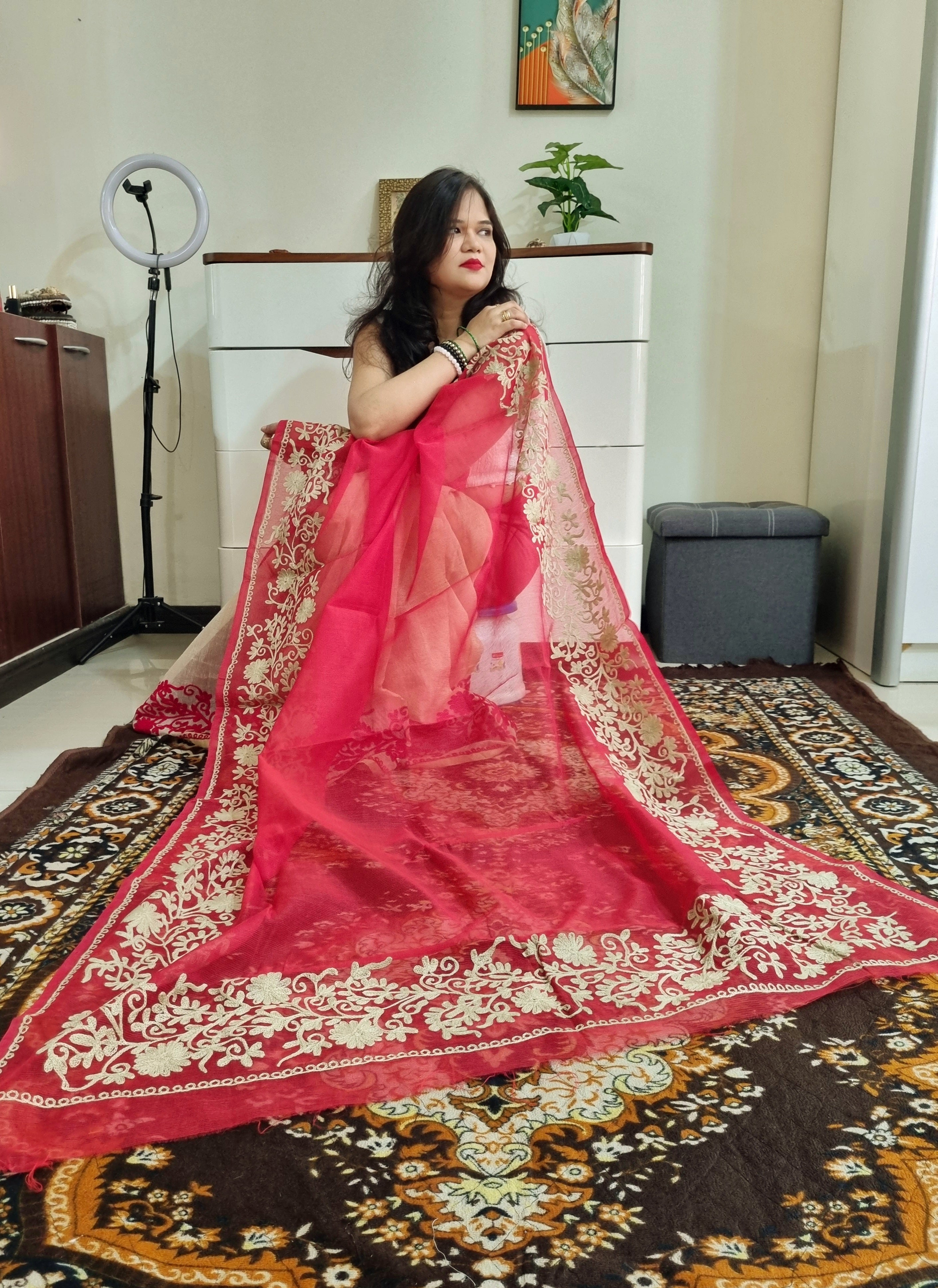 Premium quality supernet aari work saree