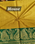 Mustard green rich border silk cotton saree