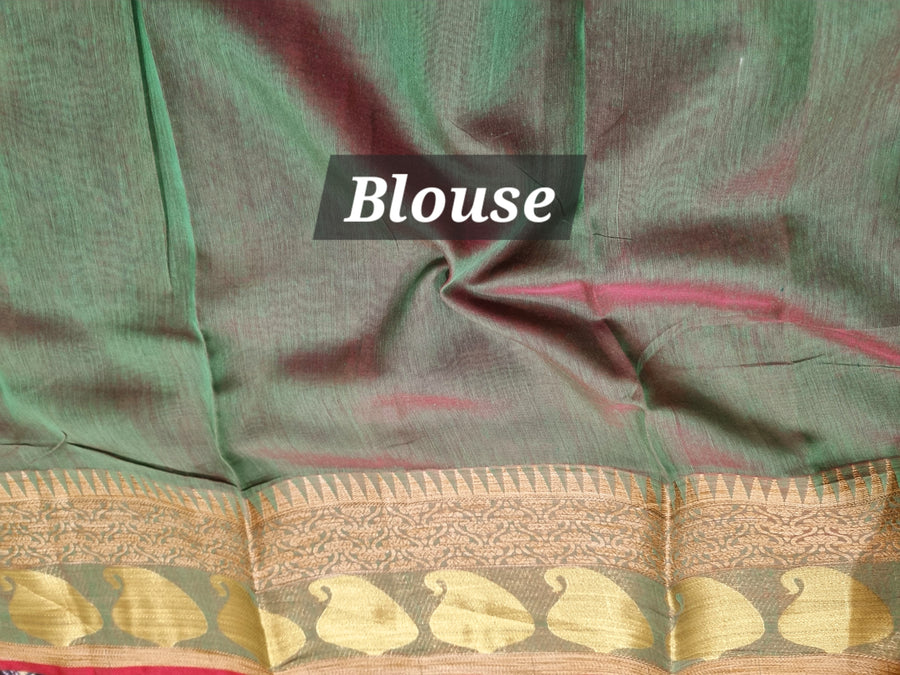 Dual tone mehandi green premium cotton saree