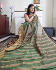 Dual tone mehandi green premium cotton saree