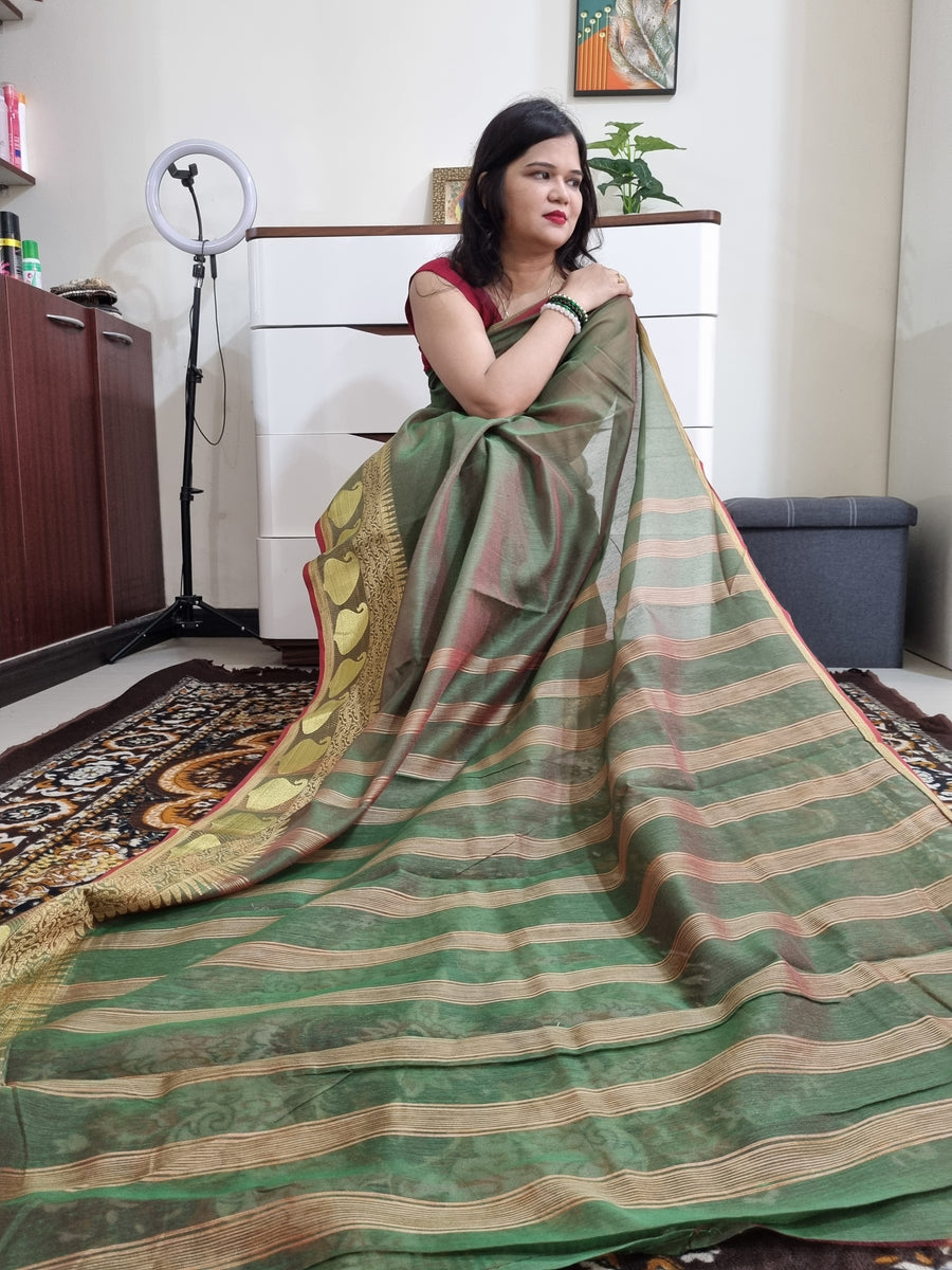 Dual tone mehandi green premium cotton saree