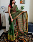 Dual tone mehandi green premium cotton saree