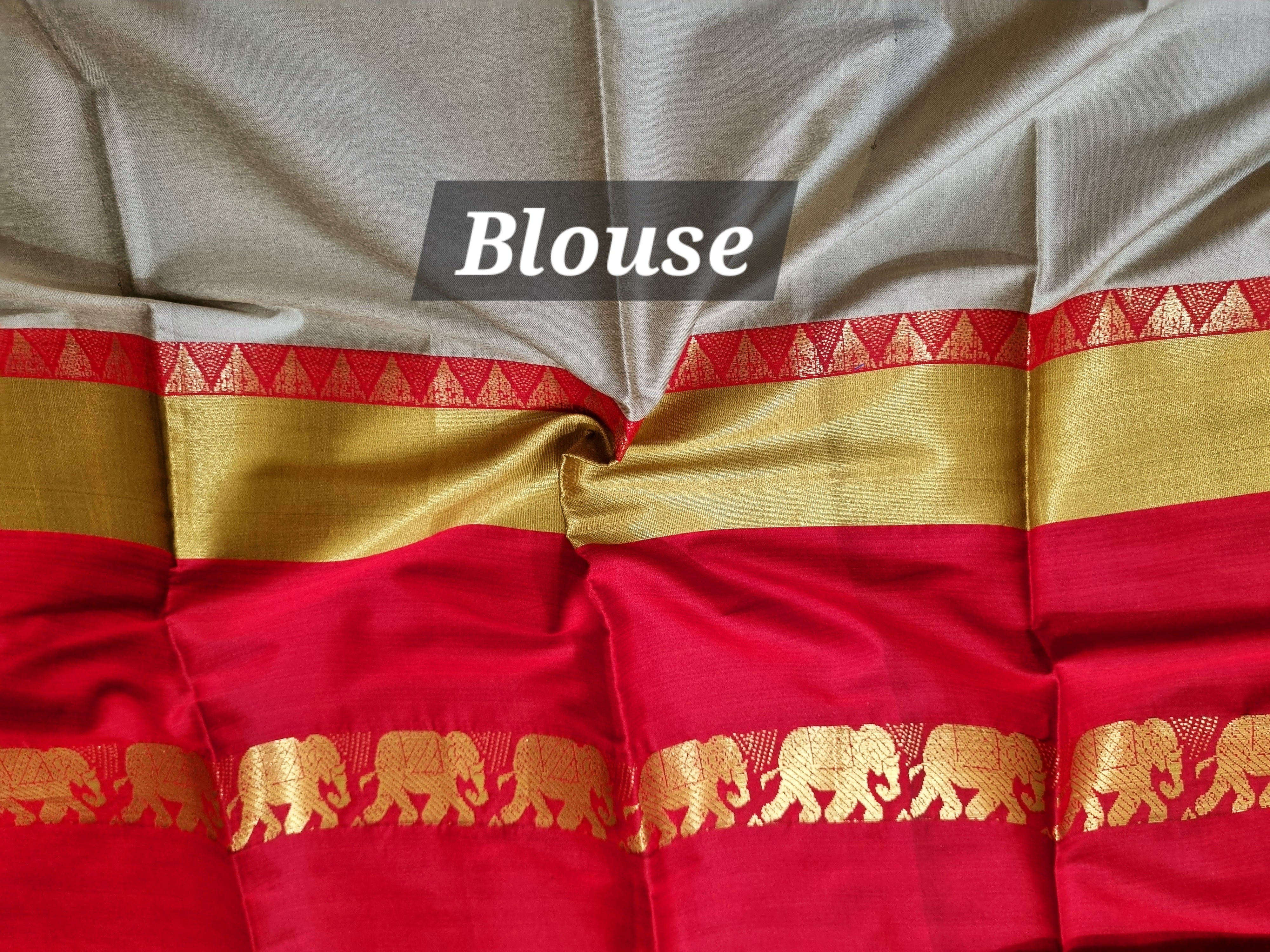 Spun cotton silverish grey elephant 🐘 motif saree