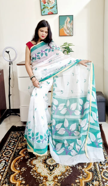 Soft Bengal tant cotton white saree