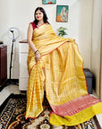 Kota silk weaving yellow saree with geometri pattern