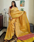 Kota silk weaving yellow saree with geometri pattern