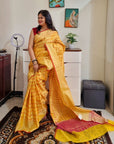 Kota silk weaving yellow saree with geometri pattern