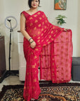 Nazmeen chiffon zari work red saree