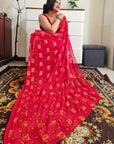 Nazmeen chiffon zari work red saree