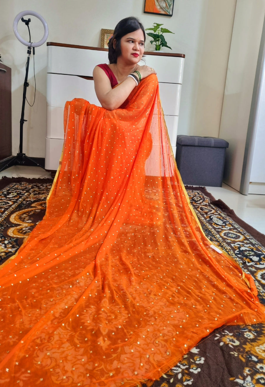 Nazmeen chiffon foil work saree