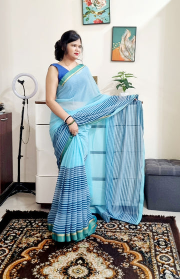 Premium georgette sky blue saree