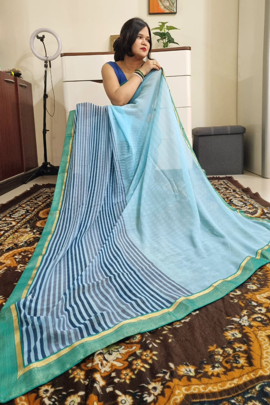 Premium georgette sky blue saree