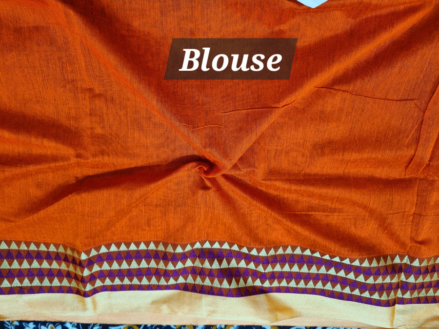 Bengal Handloom Rama green and orange si-co saree