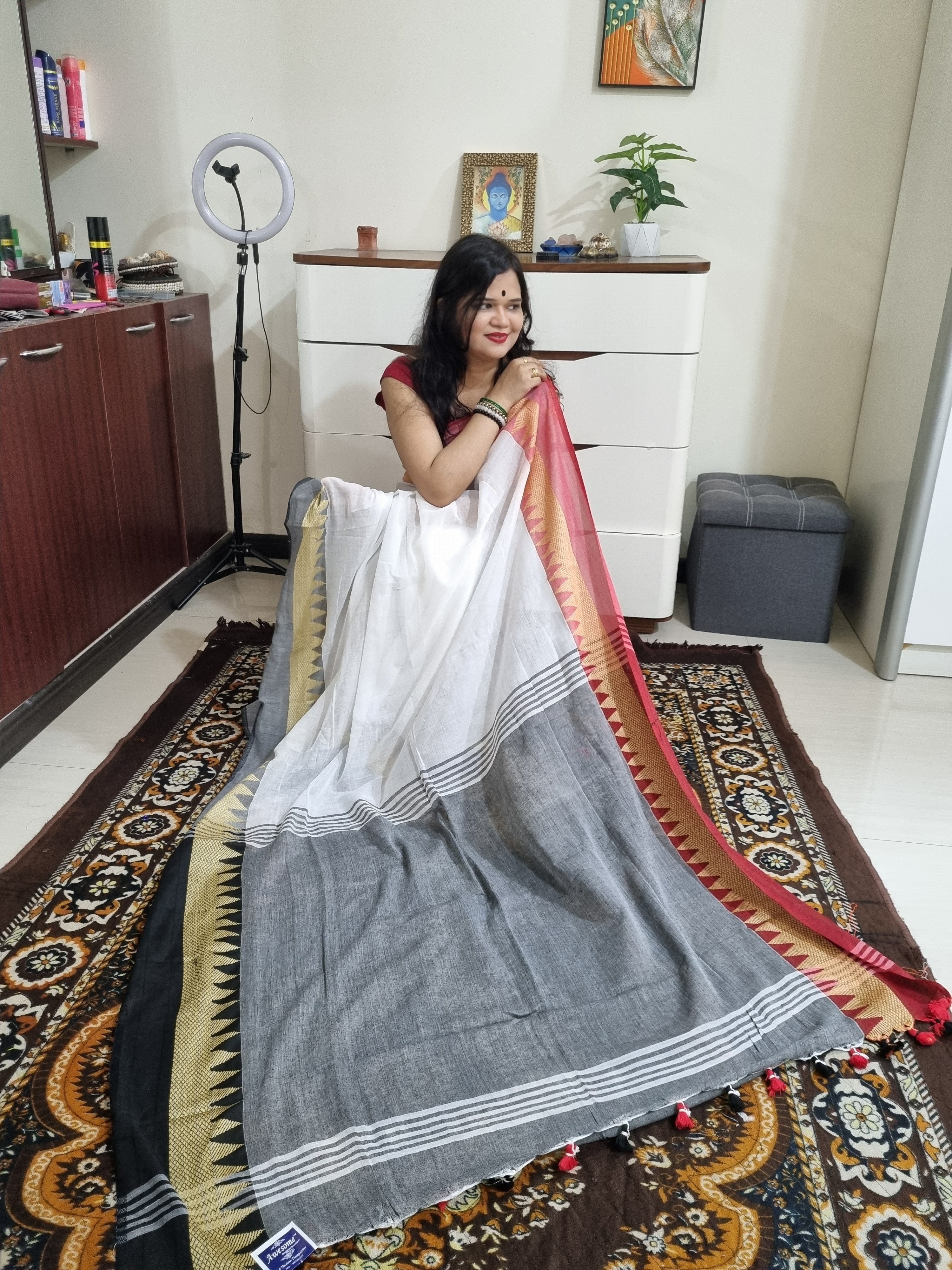 Bengal Handloom soft cotton Ganga Jamuna Temple Border Saree