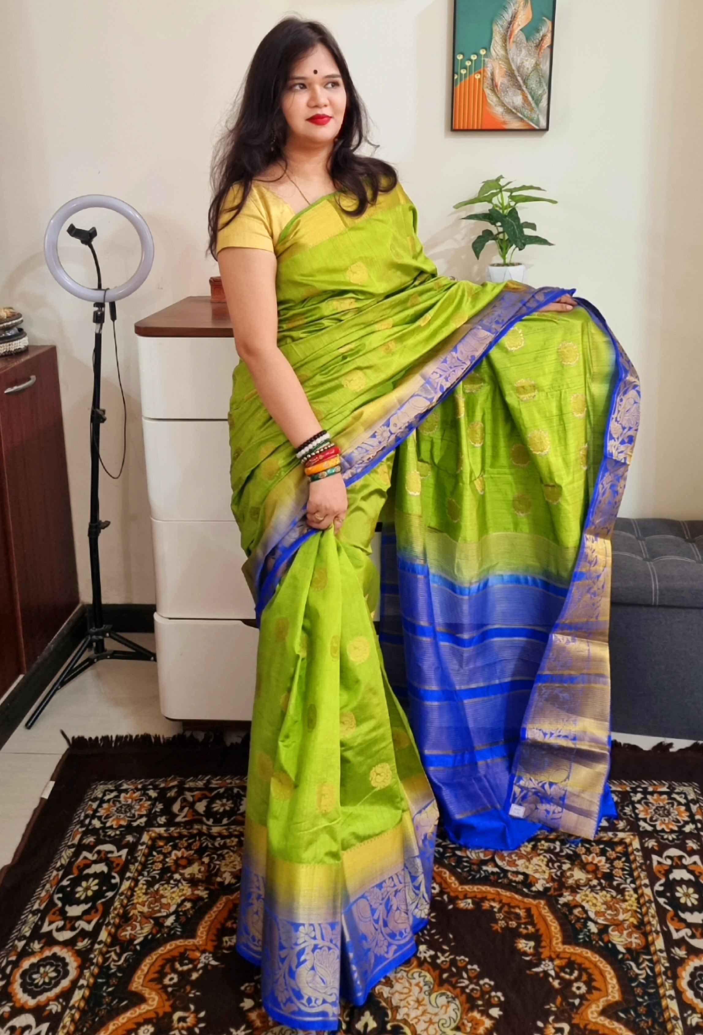 South Raw silk golden zari peacock weaving saree