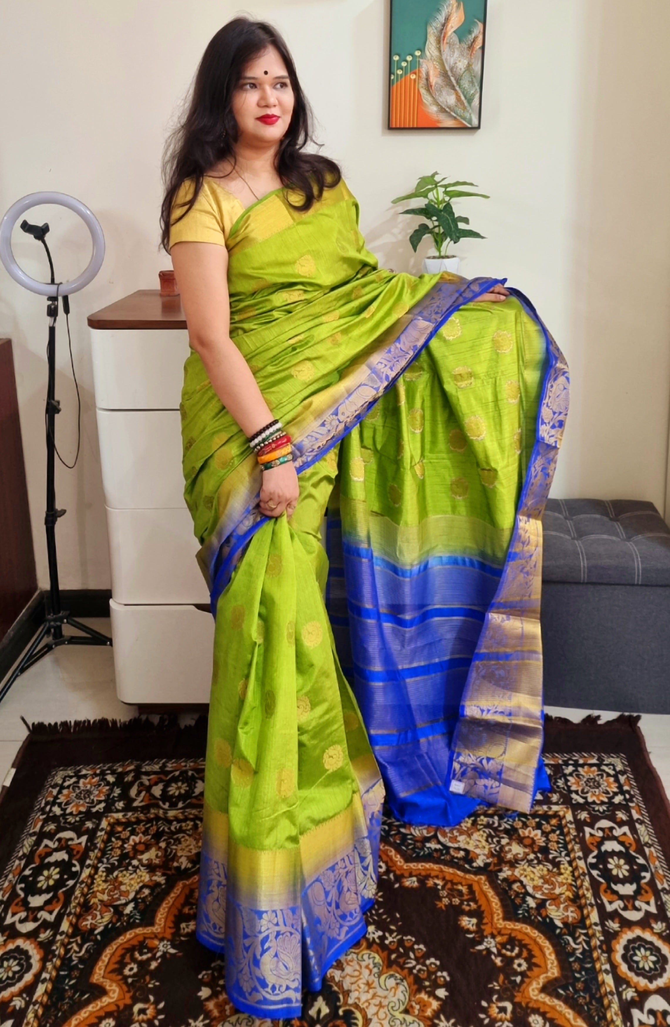 South Raw silk golden zari peacock weaving saree