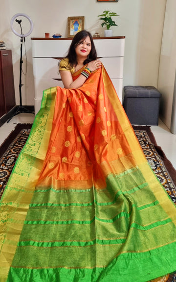 South Raw silk golden zari peacock weaving saree