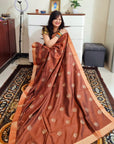 Foil print copper soft vichitra saree