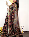 Bold and beautiful Black multicolor resham thread work Phulkari