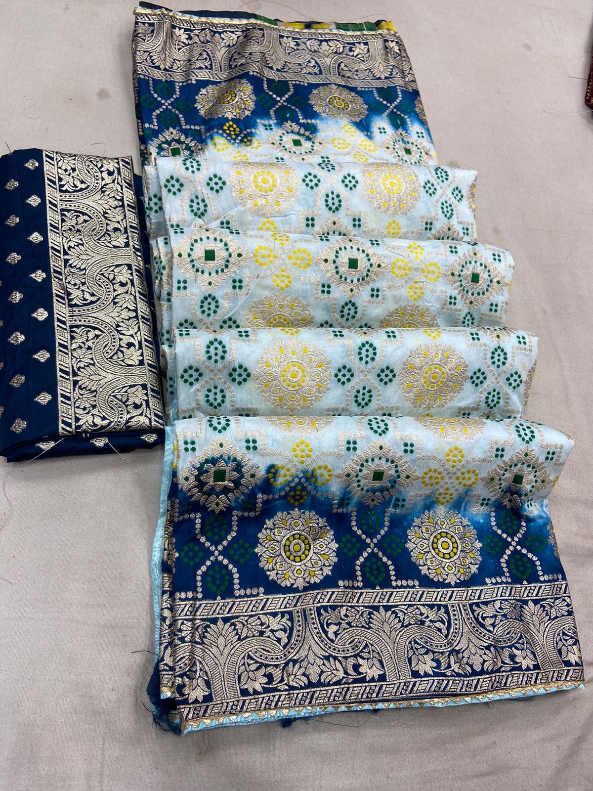 light blue Bandhni Russian dola silk