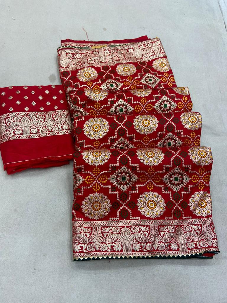 RED BANDHNI RUSSIAN DOLA SILK