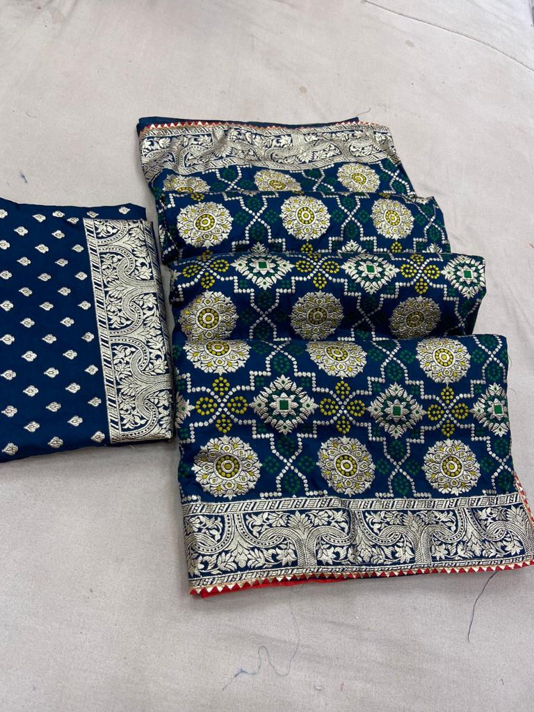 NAVY BLUE BANDHNI RUSSIAN DOLA SILK