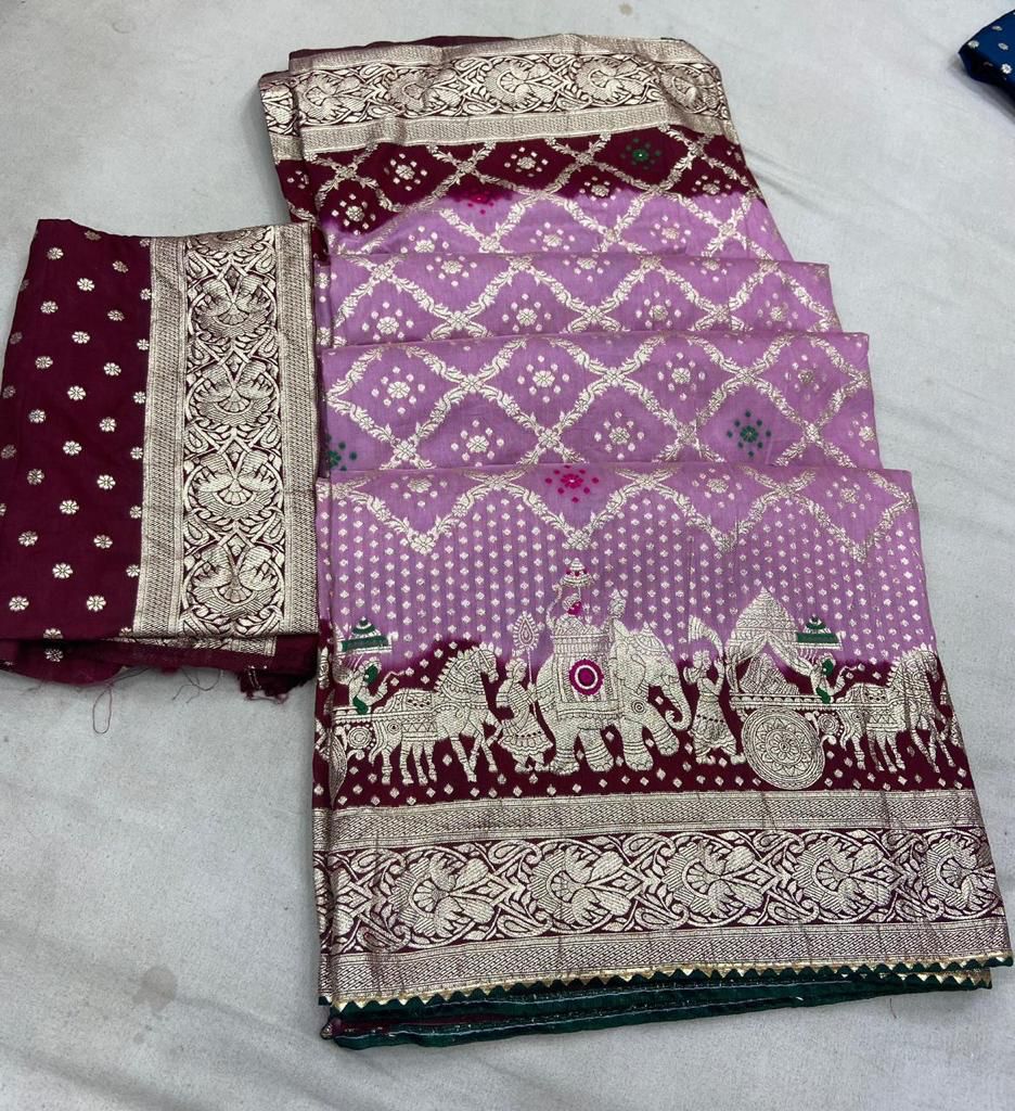 LAVENDER AND WINE BANDHNI RUSSIAN DOLA SILK HATHI GHODA