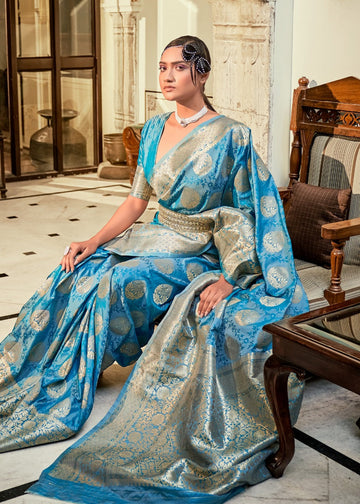 Blue Banarasi zari Boota Art silk