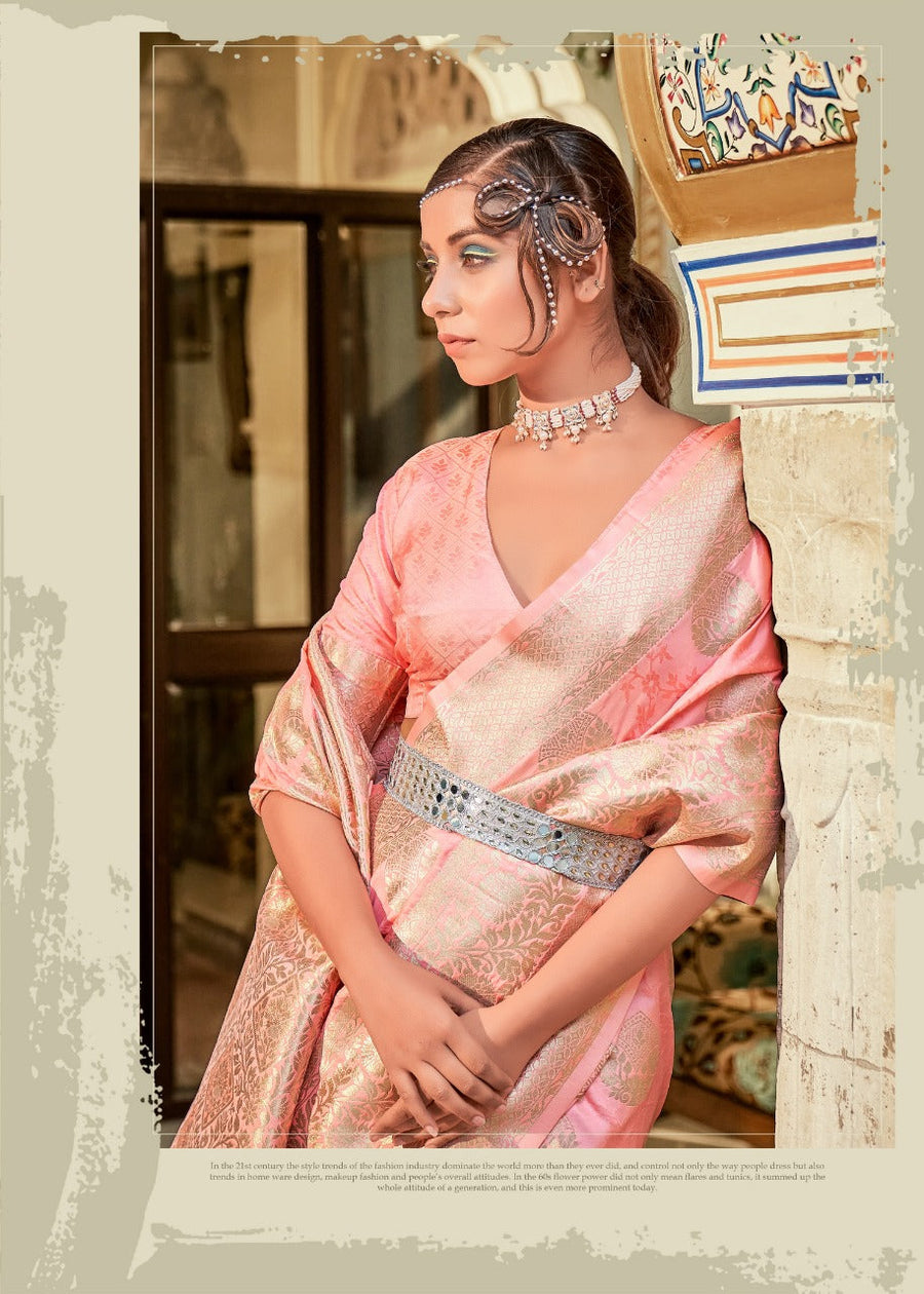 Pink Banarasi zari Boota Art silk