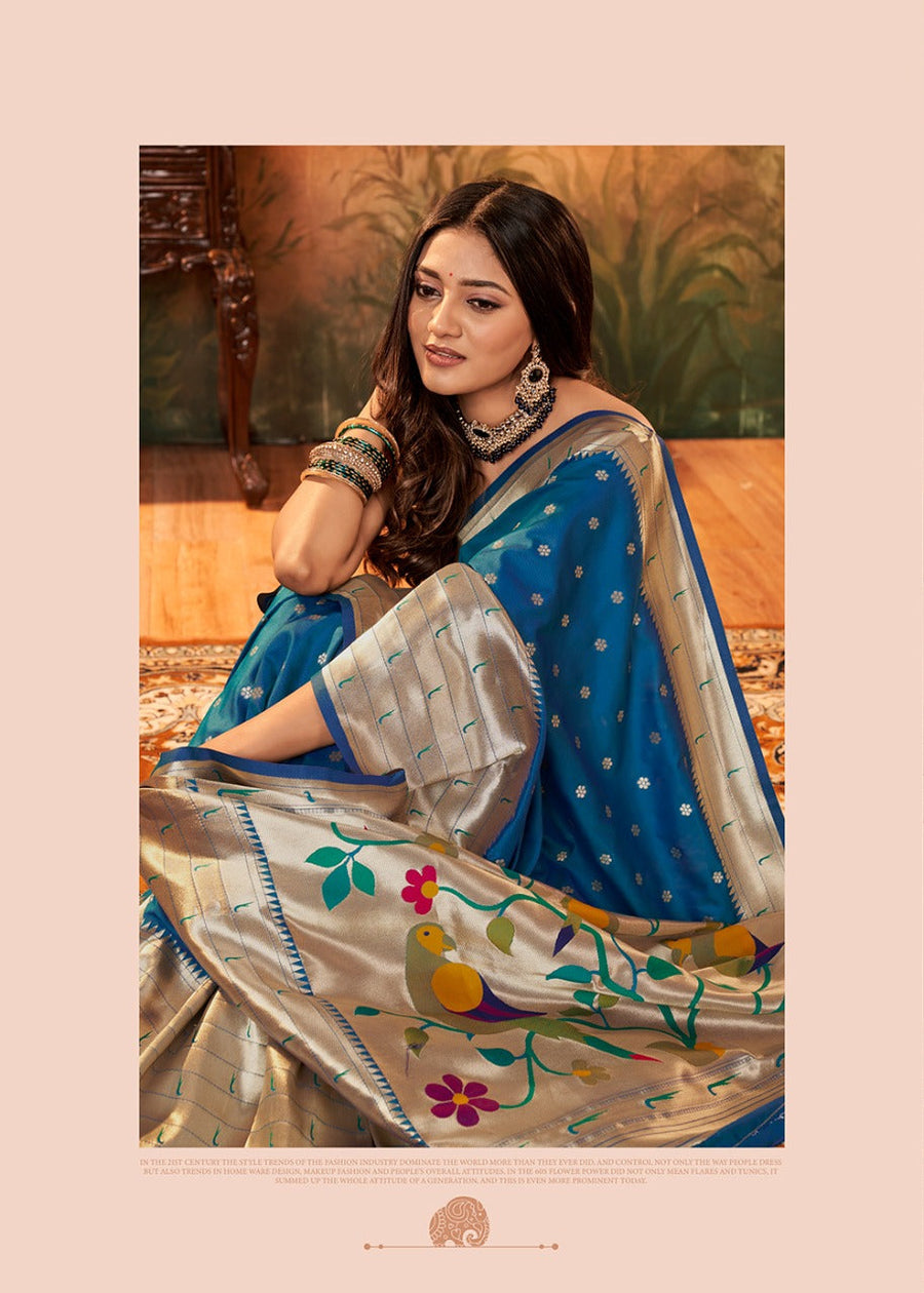 BLUE Paithani silk saree