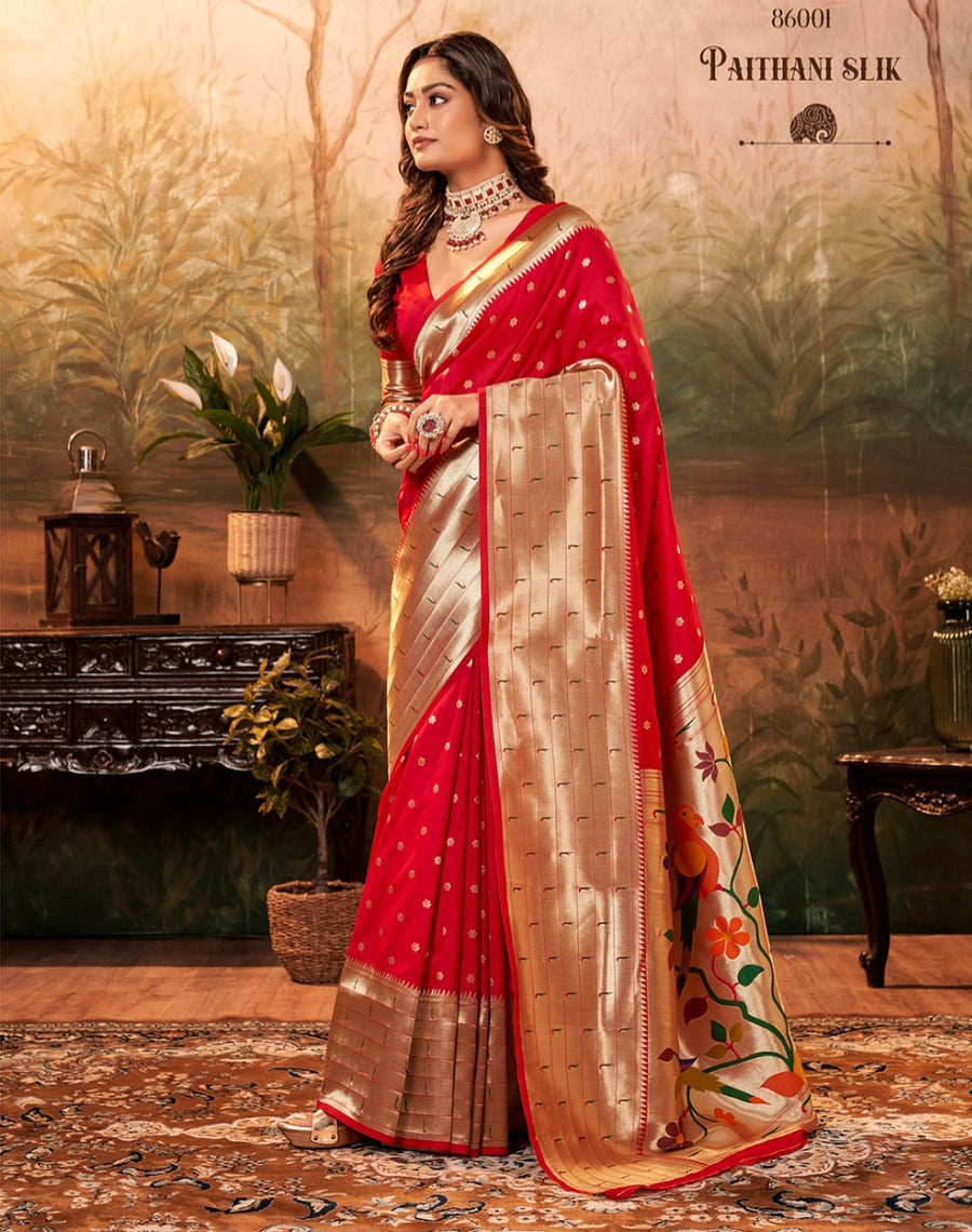 RED Paithani silk saree