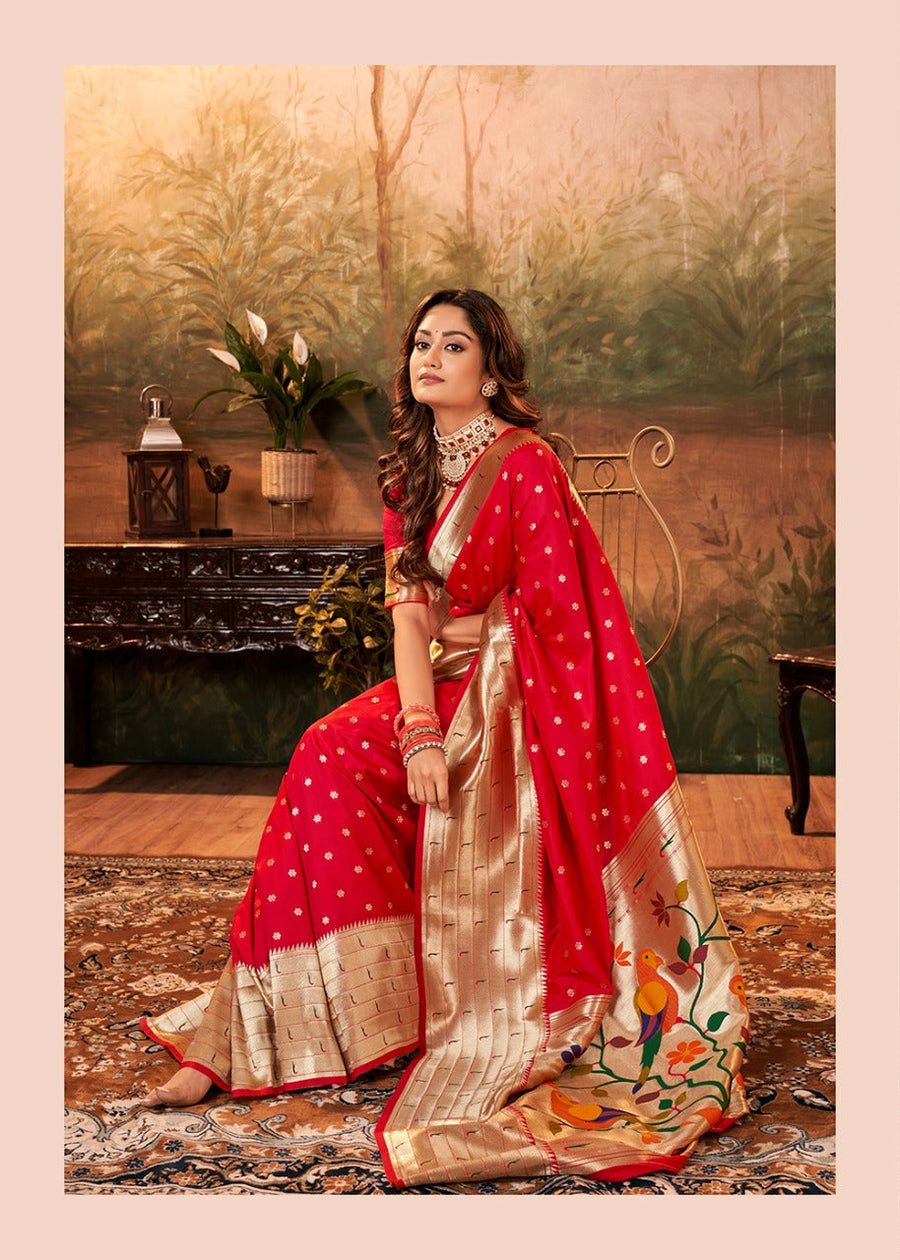 RED Paithani silk saree