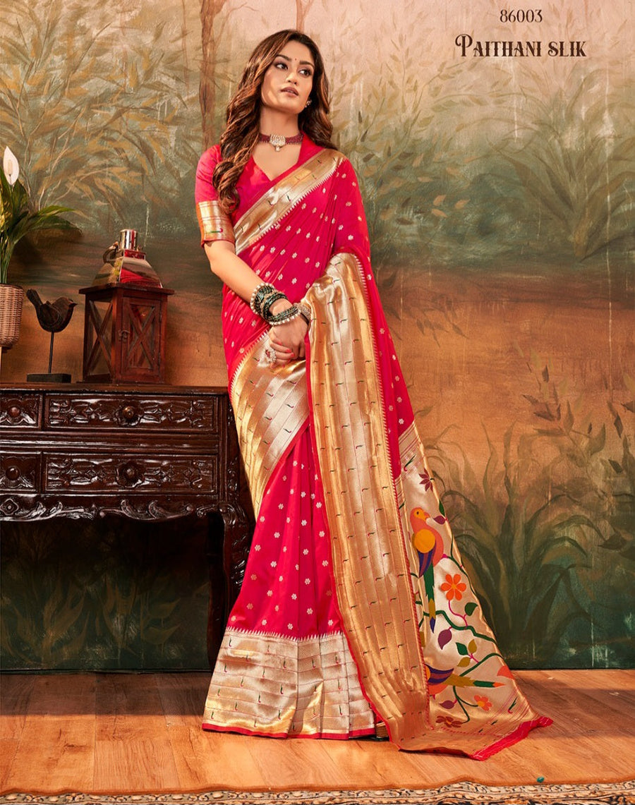 RED Paithani silk saree