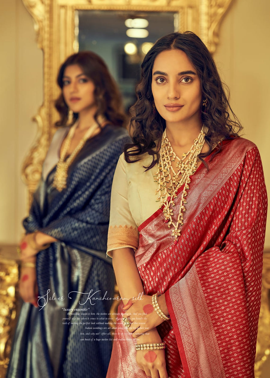 NAVY BLUE Kanjeevaram Semi-silk  saree