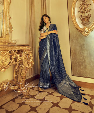 NAVY BLUE Kanjeevaram Semi-silk  saree