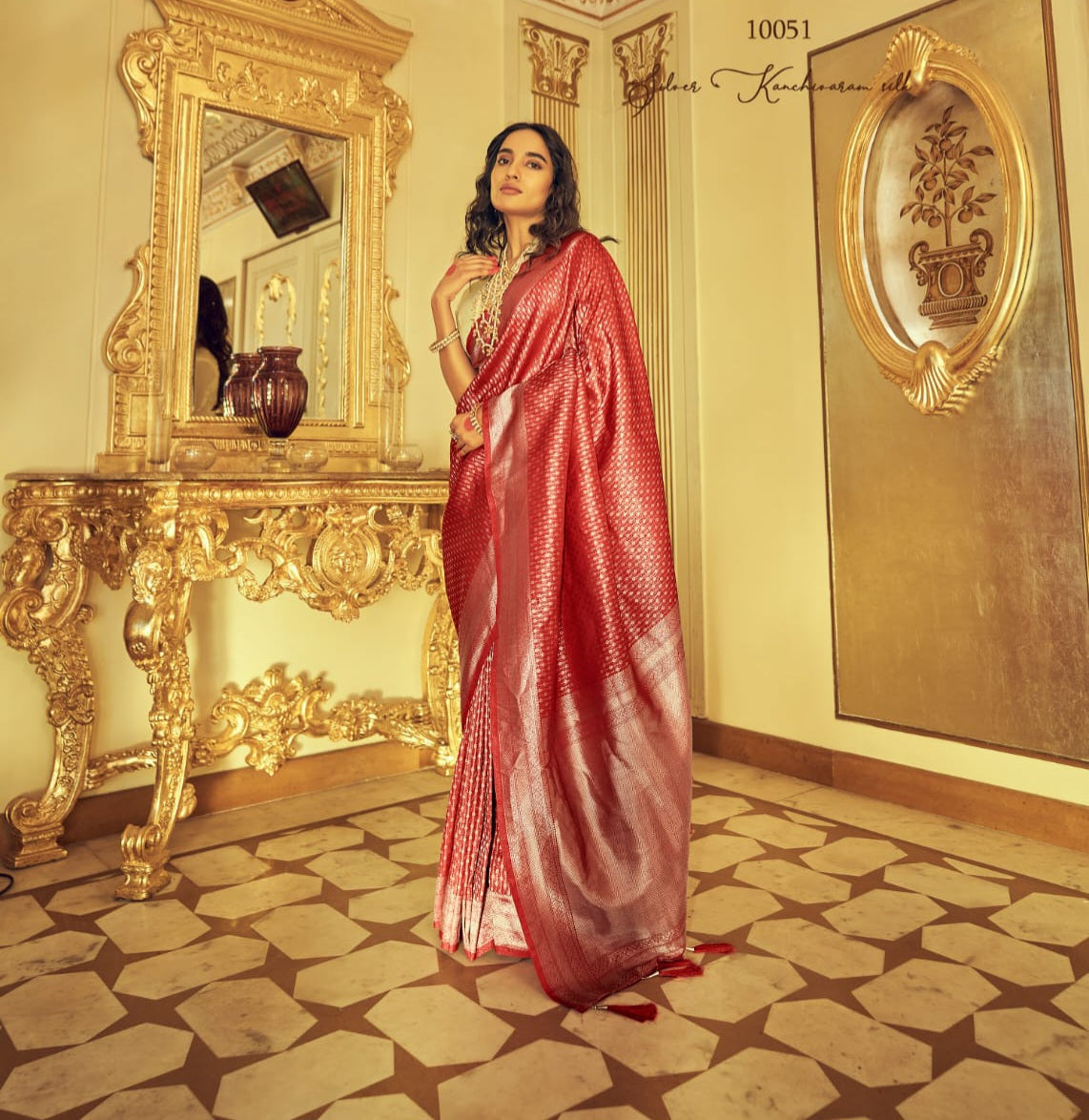 RED Kanjeevaram Semi-silk  saree