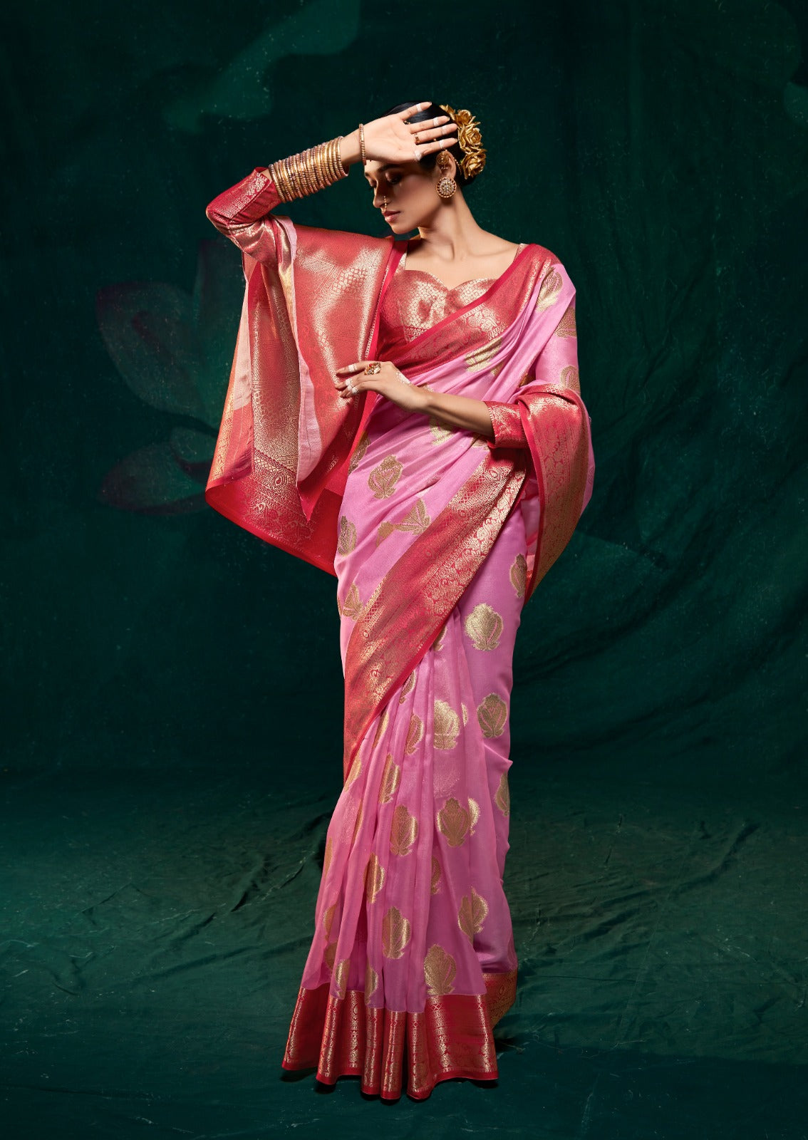 सॉफ्ट सैटिन ऑर्गेंज़ा साड़ी