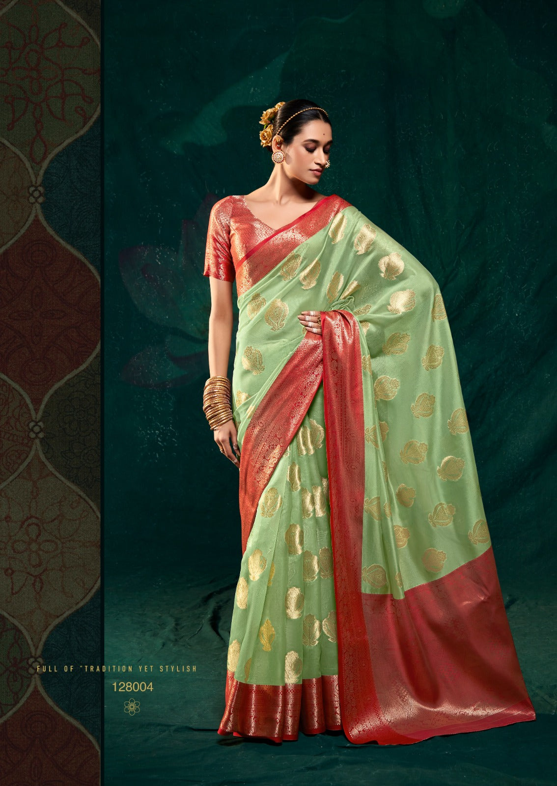 सॉफ्ट सैटिन ऑर्गेंज़ा साड़ी