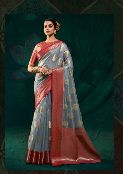 सॉफ्ट सैटिन ऑर्गेंज़ा साड़ी