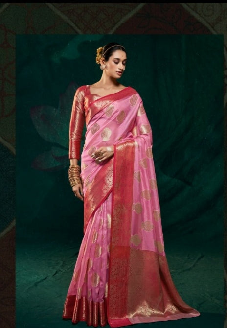 सॉफ्ट सैटिन ऑर्गेंज़ा साड़ी