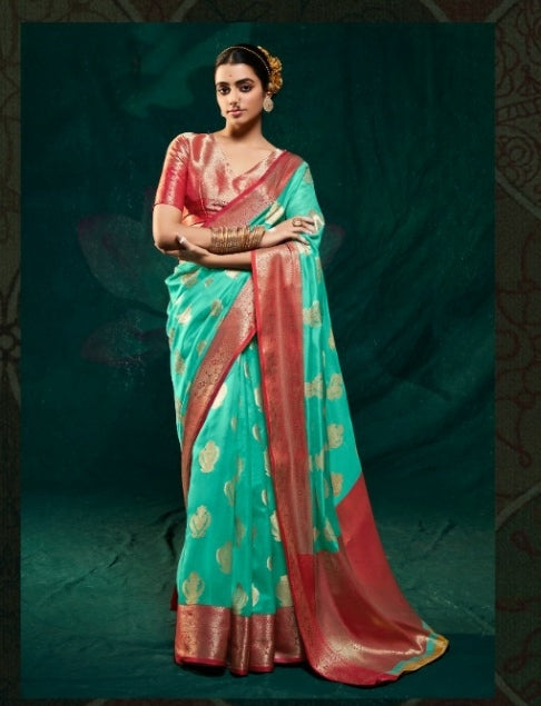 सॉफ्ट सैटिन ऑर्गेंज़ा साड़ी