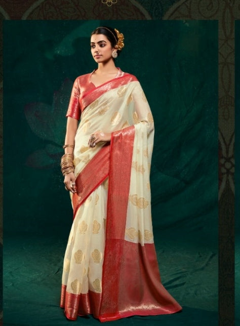 सॉफ्ट सैटिन ऑर्गेंज़ा साड़ी