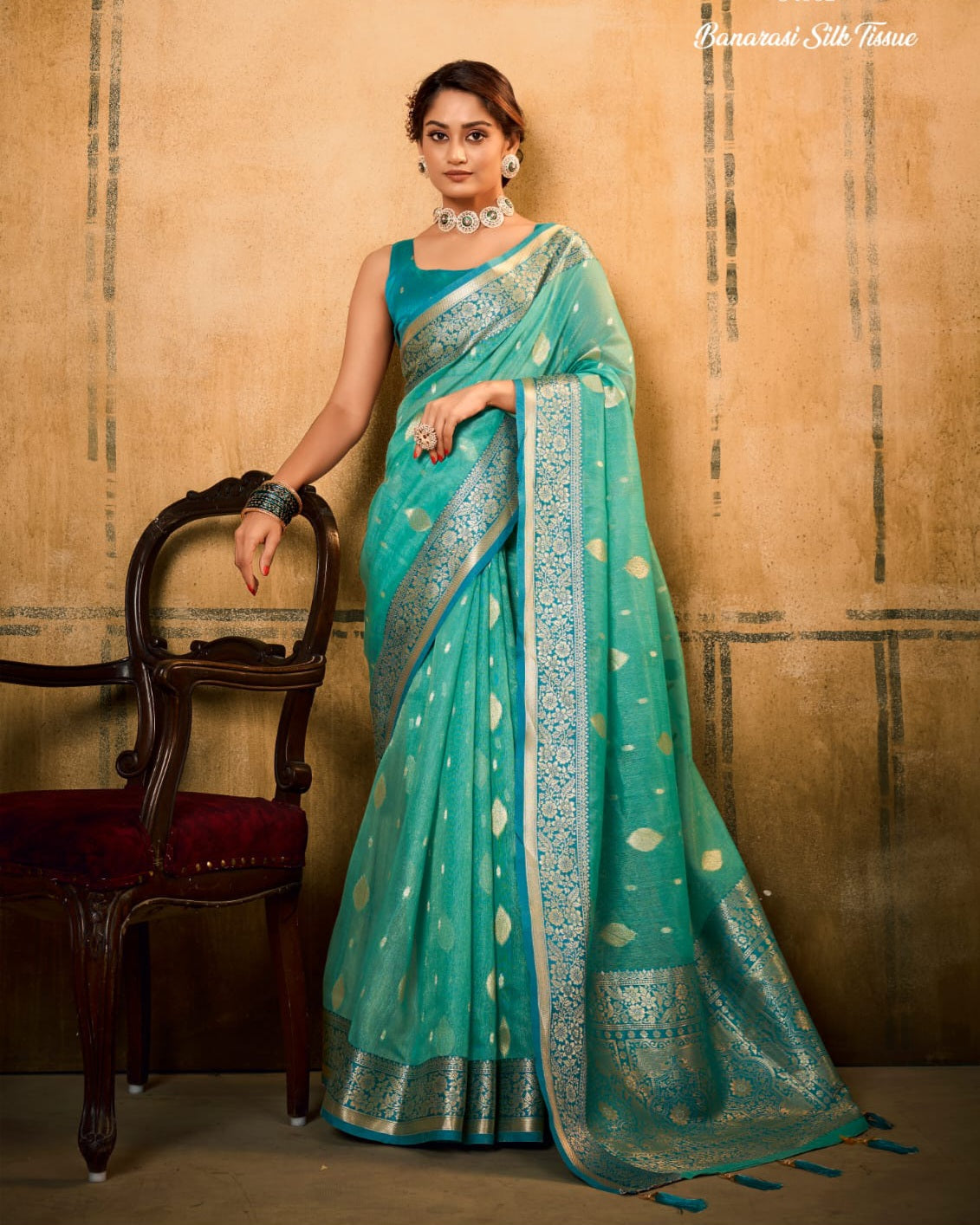SKY BLUE BANARASI TISSUE