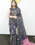 PINK AND NAVY BLUE Madhubani Saree