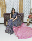 PINK AND NAVY BLUE Madhubani Saree