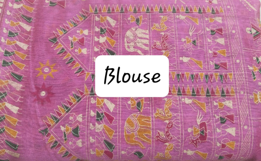 PINK AND NAVY BLUE Madhubani Saree