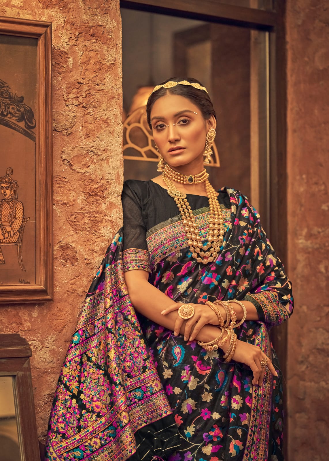 कानी बुनाई कश्मीरी सिल्क साड़ी